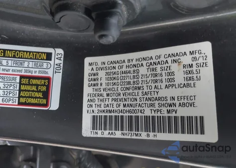 2013 Honda Cr-V Lx from USA, damaged, VIN 2HKRM4H34DH600742